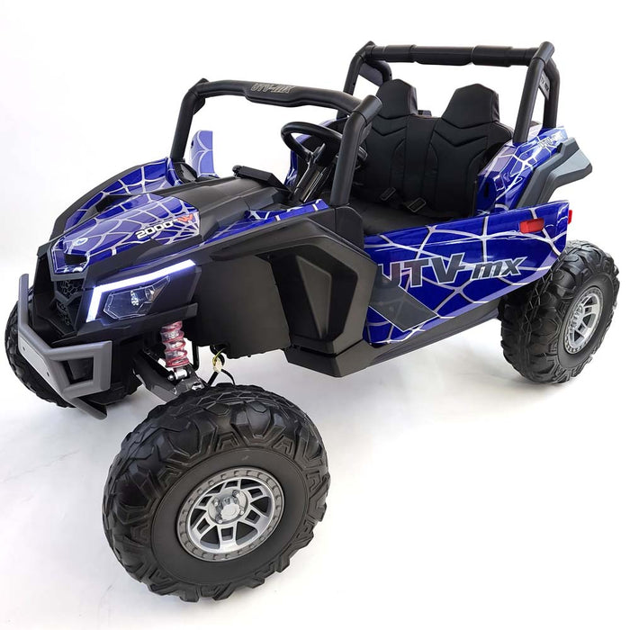 Electric Ride On Buggy-XMX613-24V-MP4-spider-blue 2 Leather Seat Rubber Wheels Remote Control 4 Motors - 60 Watts Each