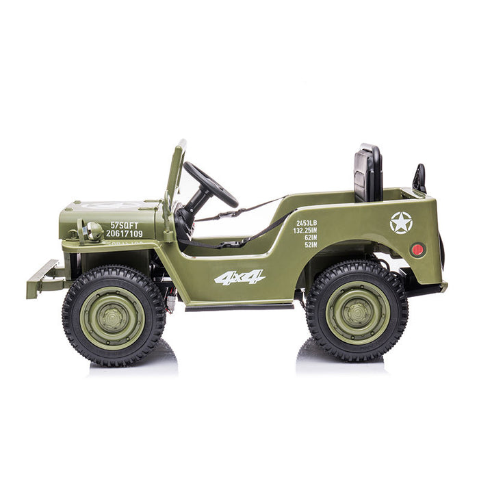 Kids US Army Military Willy Ride On Truck Collection of 2025 Leather Seat Remote Control EVA Rubber Wheels