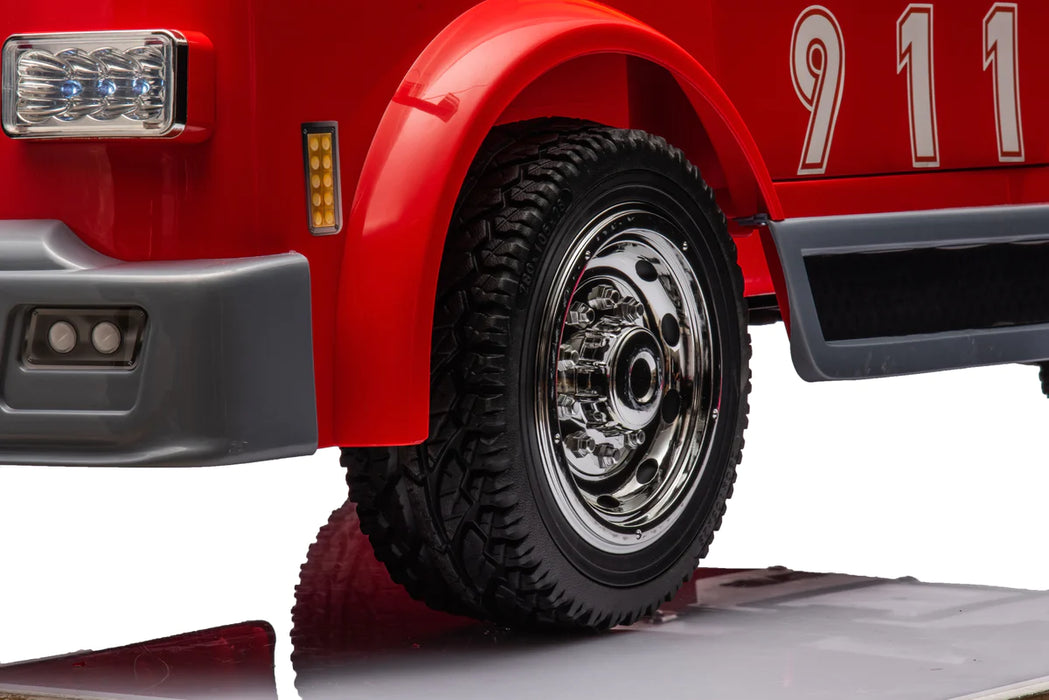 24V Fire Truck 2 Leather Seats EVA Rubber Wheels Remote Control
