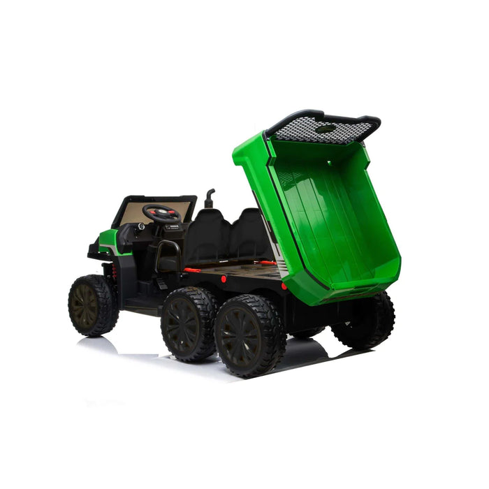 24V 4X4 Kids Tractor Trailer 2 Seats Dump Cart Remote Control EVA Rubber Wheels