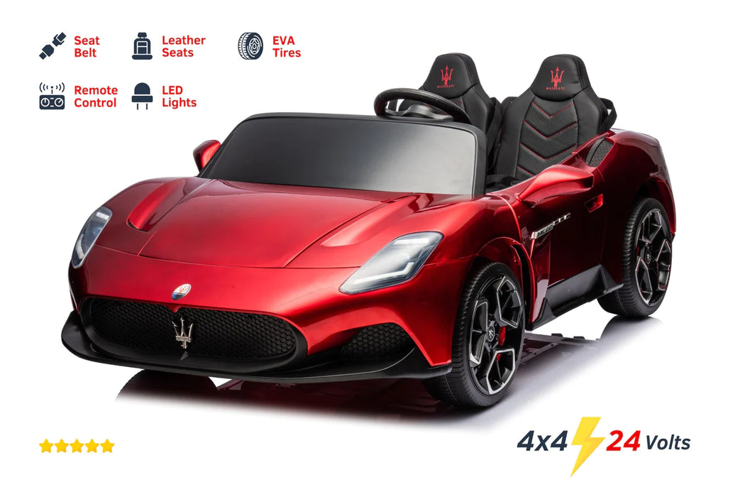 24V 4x4 Ride On Maserati MC20 Powered Car Remote Control 2 Leather Seat EVA Wheels Red Color