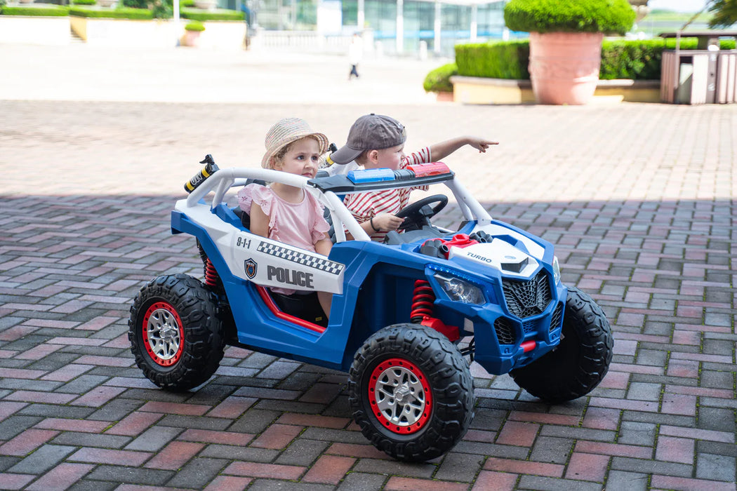 Kids Police UTV 24V 4X4 Ride On Car 2 Leather Seats EVA Wheels Remote Control