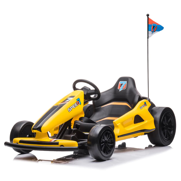 24 Volt Kids Electric Go Kart Ride On DRIFT Function Power Car Yellow