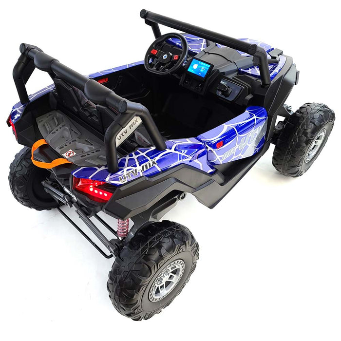 Electric Ride On Buggy-XMX613-24V-MP4-spider-blue 2 Leather Seat Rubber Wheels Remote Control 4 Motors - 60 Watts Each