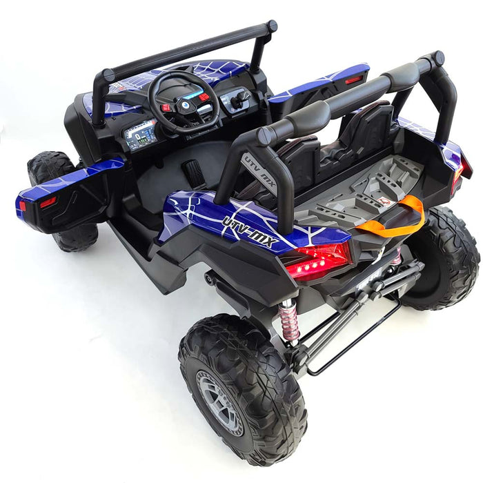 Electric Ride On Buggy-XMX613-24V-MP4-spider-blue 2 Leather Seat Rubber Wheels Remote Control 4 Motors - 60 Watts Each