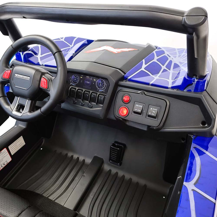24v Ride On Truck Electric Buggy MP4 Spider Blue TV Touch Screen 2 Seats Rubber Wheels 200 Watts 2 Motors