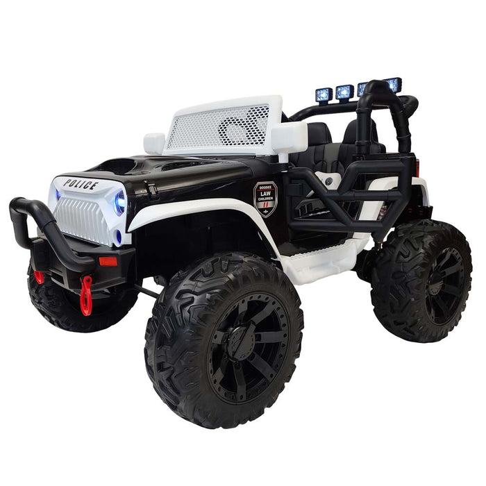 Kids Electric Ride On Police Car 1 Seat 24 Volt Rubber Wheels MP4 TV Screen 2 Motors-200 Watts for kids 2 to 7 years old.