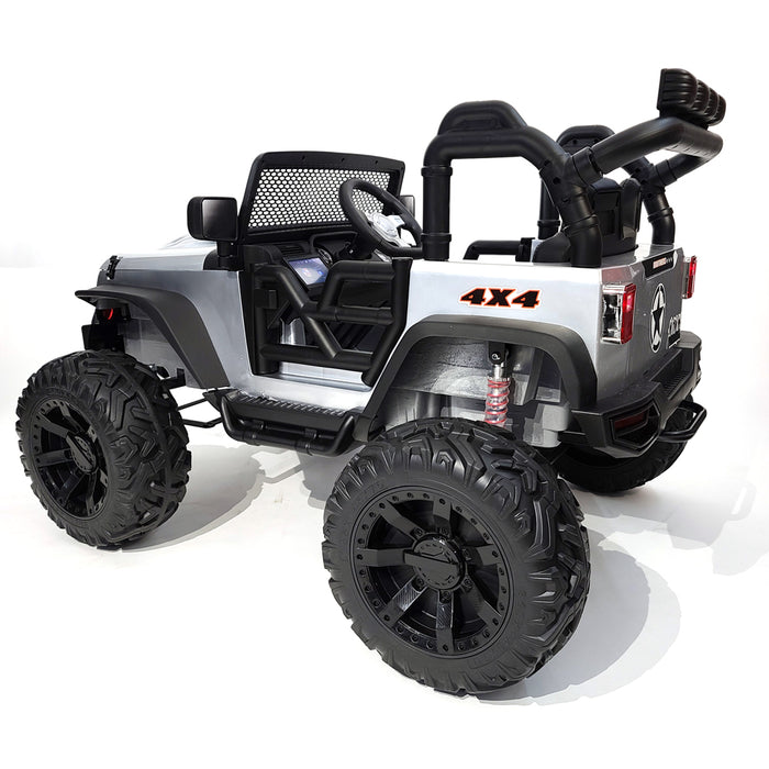 Kids Electric Ride On Jp JC 666 Silver Car 24 Volt Rubber Wheels MP4 TV Screen 2 Motors-200 Watts for kids 2 to 7 years old.