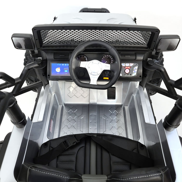 Kids Electric Ride On Jp JC 666 Silver Car 24 Volt Rubber Wheels MP4 TV Screen 2 Motors-200 Watts for kids 2 to 7 years old.