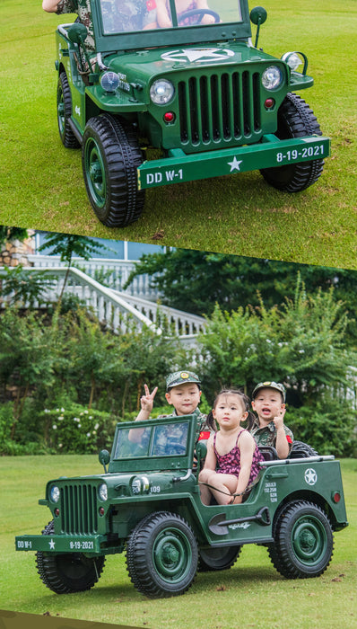 24V 4x4 Kids US Army Military Willy Ride On Truck EVA Rubber Wheels 3 Seats 2.4G Remote Control